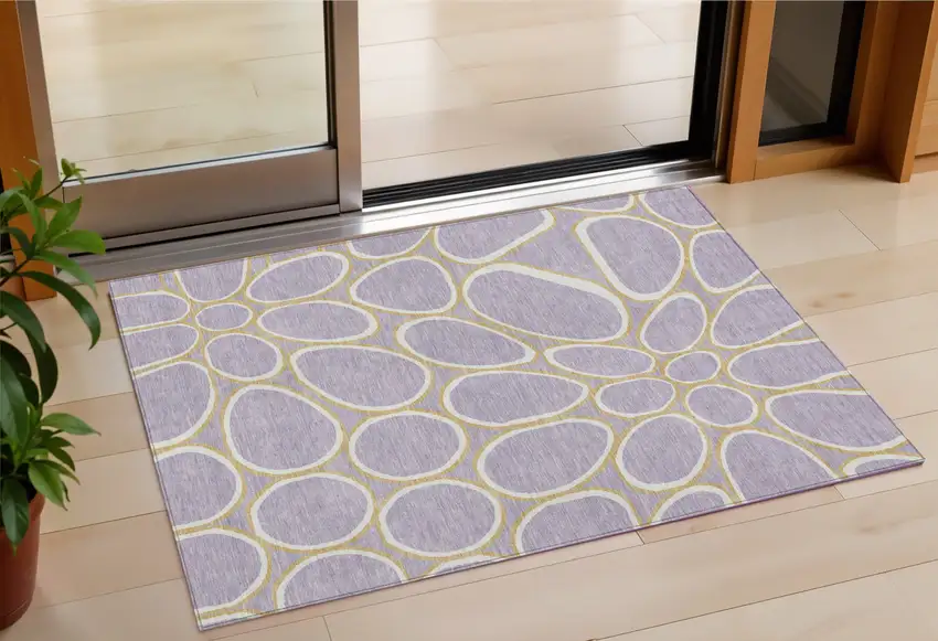Lavender Ivory And Gold Abstract Washable Indoor Outdoor Area Rug Photo 1