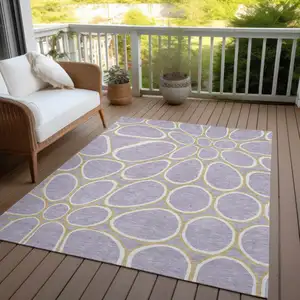 Photo of Lavender Ivory And Gold Abstract Washable Indoor Outdoor Area Rug