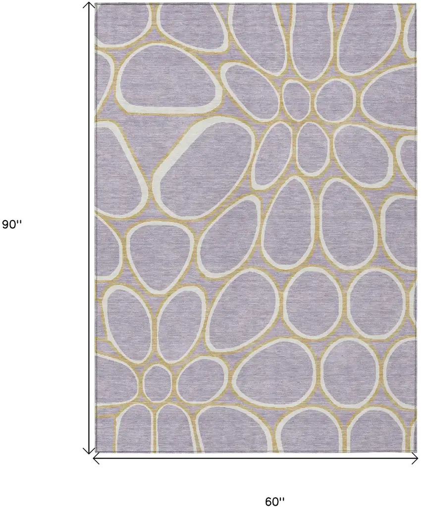 Lavender Ivory And Gold Abstract Washable Indoor Outdoor Area Rug Photo 3