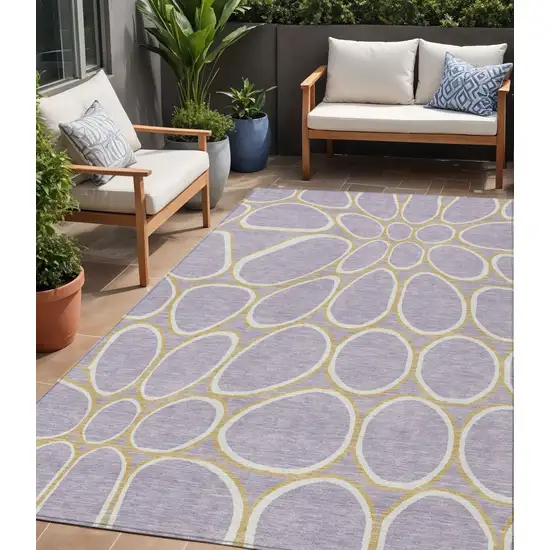 Lavender Ivory And Gold Abstract Washable Indoor Outdoor Area Rug Photo 1