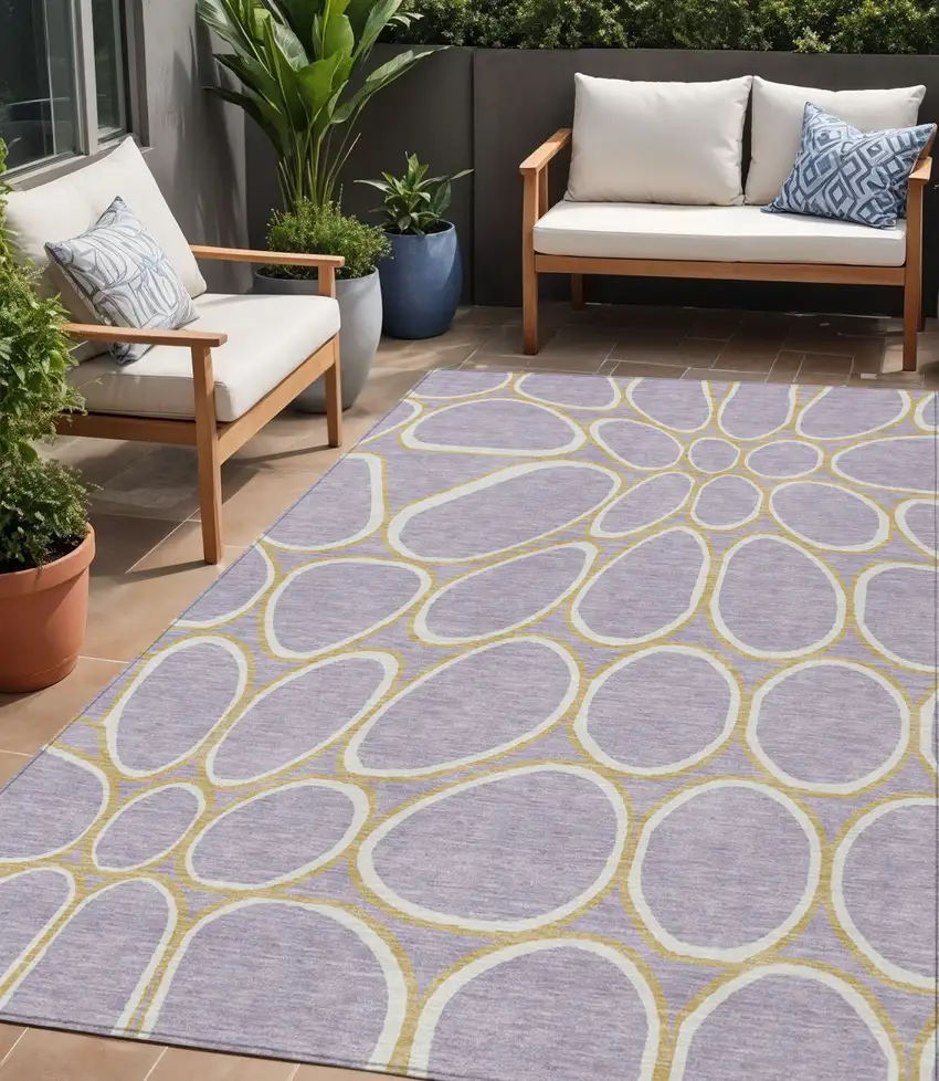 Lavender Ivory And Gold Abstract Washable Indoor Outdoor Area Rug Photo 1