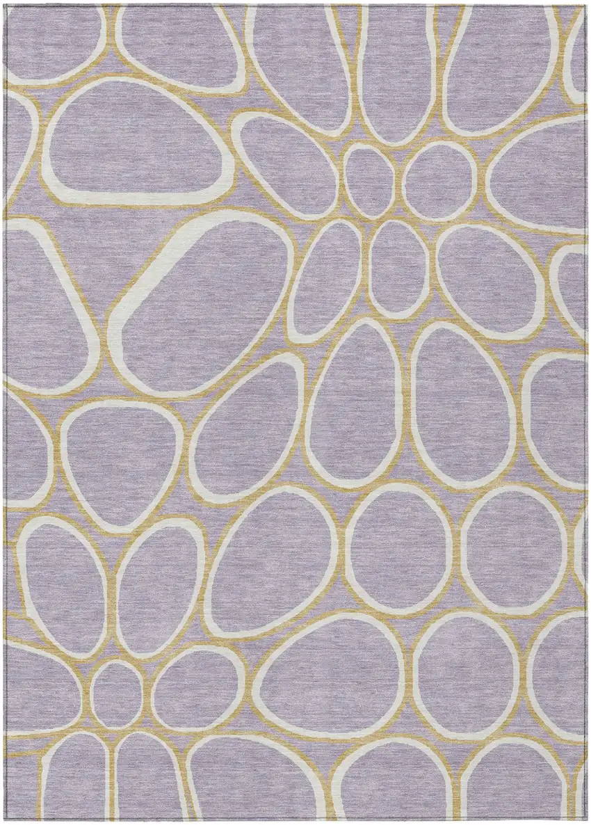 Lavender Ivory And Gold Abstract Washable Indoor Outdoor Area Rug Photo 2