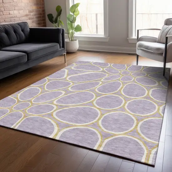 Lavender Ivory And Gold Abstract Washable Indoor Outdoor Area Rug Photo 9