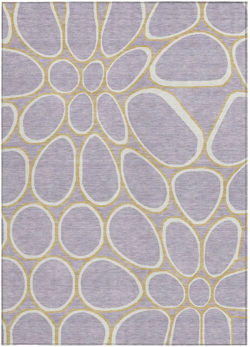 Lavender Ivory And Gold Abstract Washable Indoor Outdoor Area Rug Photo 7