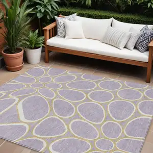 Photo of Lavender Ivory And Gold Abstract Washable Indoor Outdoor Area Rug