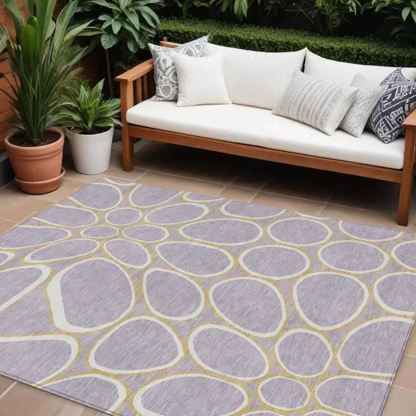 Lavender Ivory And Gold Abstract Washable Indoor Outdoor Area Rug Photo 1