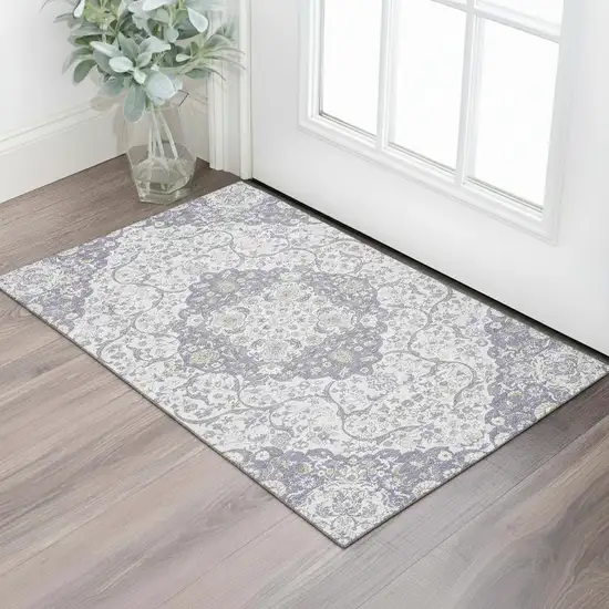 Lavender Ivory And Gold Medallion Washable Area Rug With UV Protection Photo 2