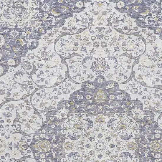 Lavender Ivory And Gold Medallion Washable Area Rug With UV Protection Photo 2