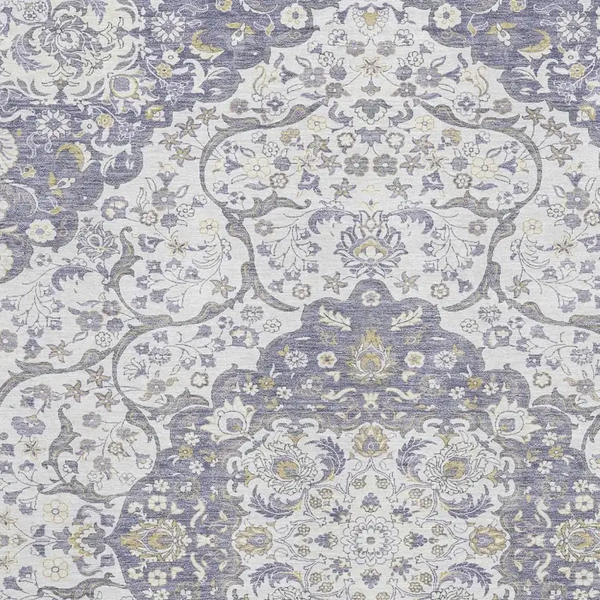 Lavender Ivory And Gold Medallion Washable Area Rug With UV Protection Photo 2