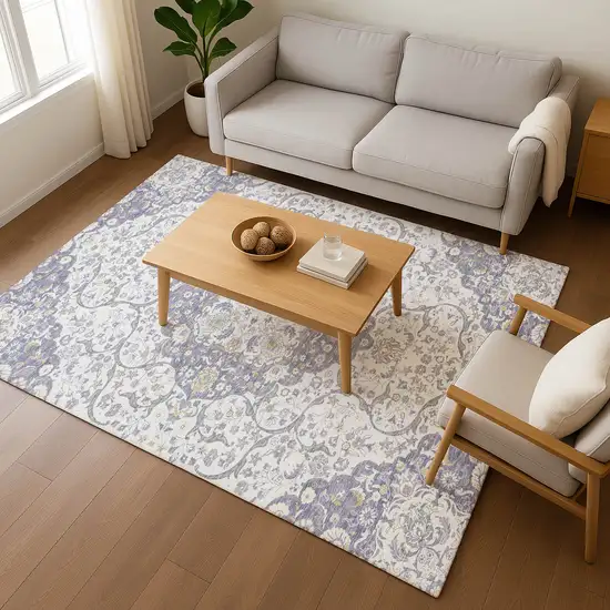 Lavender Ivory And Gold Medallion Washable Area Rug With UV Protection Photo 5