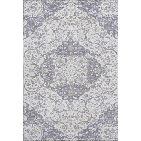 Lavender Ivory And Gold Medallion Washable Area Rug With UV Protection Photo 1