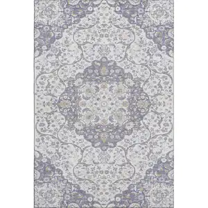 Photo of Lavender Ivory And Gold Medallion Washable Area Rug With UV Protection