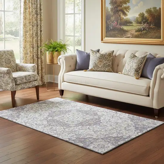 Lavender Ivory And Gold Medallion Washable Area Rug With UV Protection Photo 2