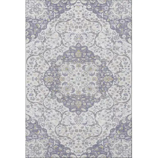 Lavender Ivory And Gold Medallion Washable Area Rug With UV Protection Photo 3