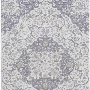 Photo of Lavender Ivory And Gold Medallion Washable Area Rug With UV Protection