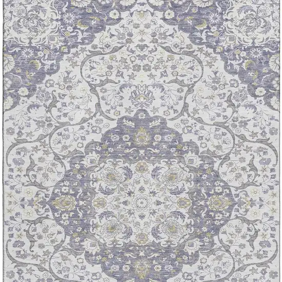 Lavender Ivory And Gold Medallion Washable Area Rug With UV Protection Photo 2
