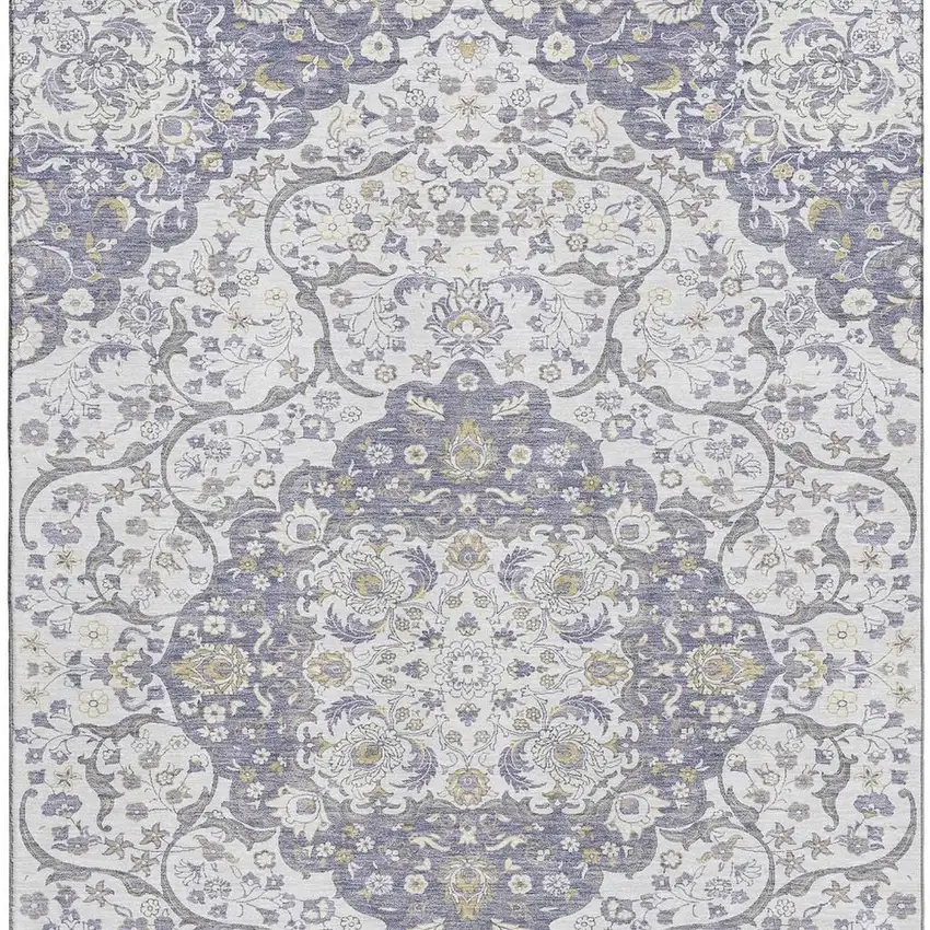 Lavender Ivory And Gold Medallion Washable Area Rug With UV Protection Photo 2