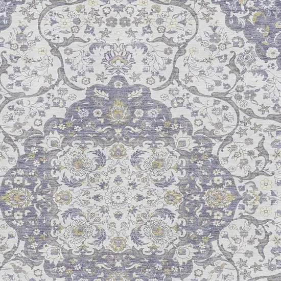 Lavender Ivory And Gold Medallion Washable Area Rug With UV Protection Photo 2