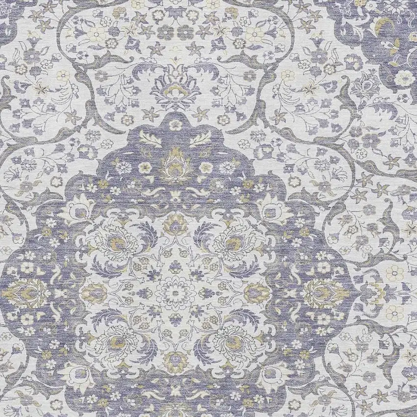 Lavender Ivory And Gold Medallion Washable Area Rug With UV Protection Photo 2