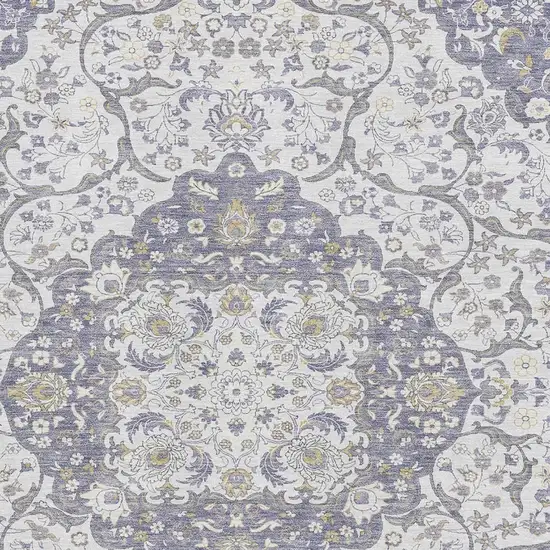 Lavender Ivory And Gold Medallion Washable Area Rug With UV Protection Photo 2