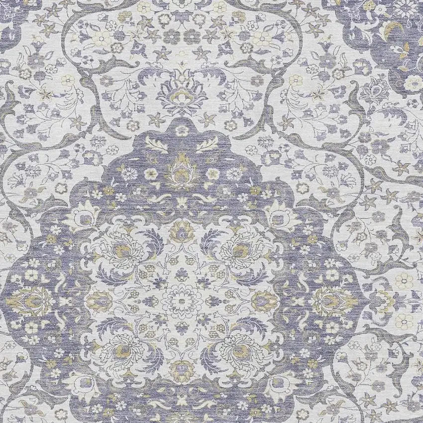 Lavender Ivory And Gold Medallion Washable Area Rug With UV Protection Photo 2