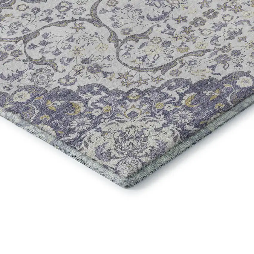 Lavender Ivory And Gold Medallion Washable Area Rug With UV Protection Photo 7