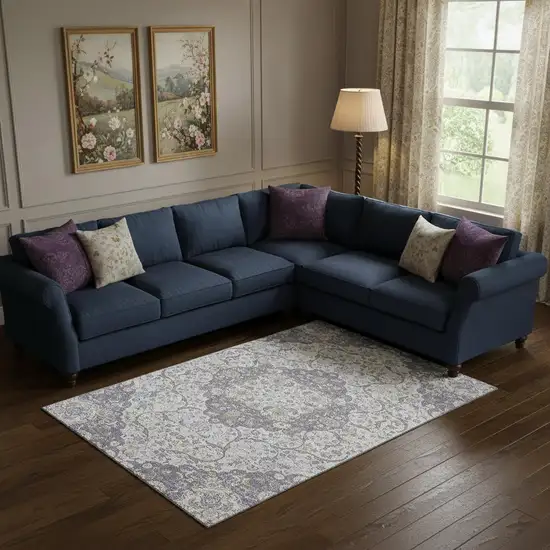 Lavender Ivory And Gold Medallion Washable Area Rug With UV Protection Photo 2