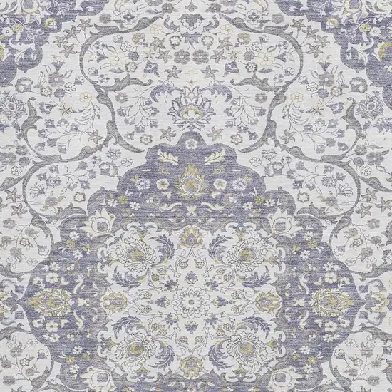 Lavender Ivory And Gold Medallion Washable Area Rug With UV Protection Photo 2