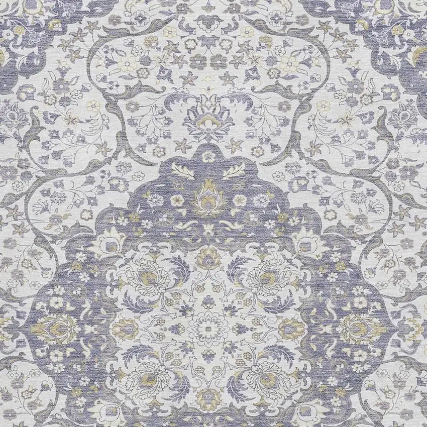 Lavender Ivory And Gold Medallion Washable Area Rug With UV Protection Photo 2