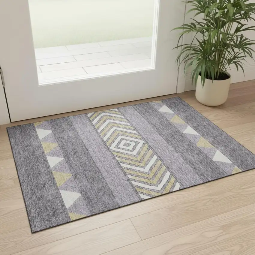 Lavender Ivory And Gold Southwestern Washable Area Rug With UV Protection Photo 2