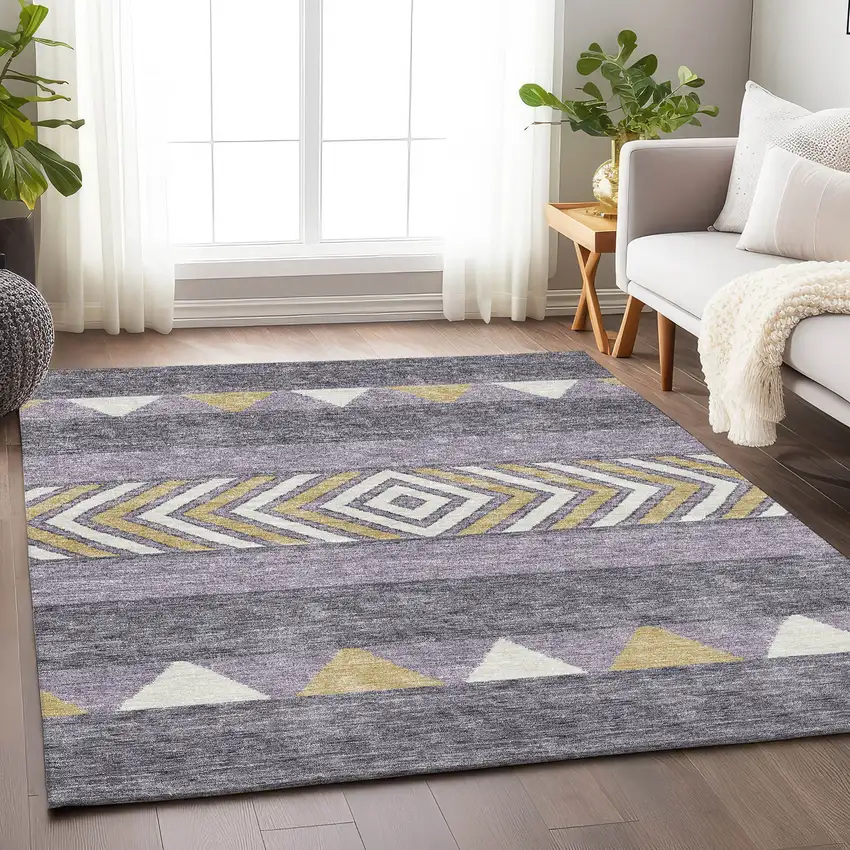 Lavender Ivory And Gold Southwestern Washable Area Rug With UV Protection Photo 4