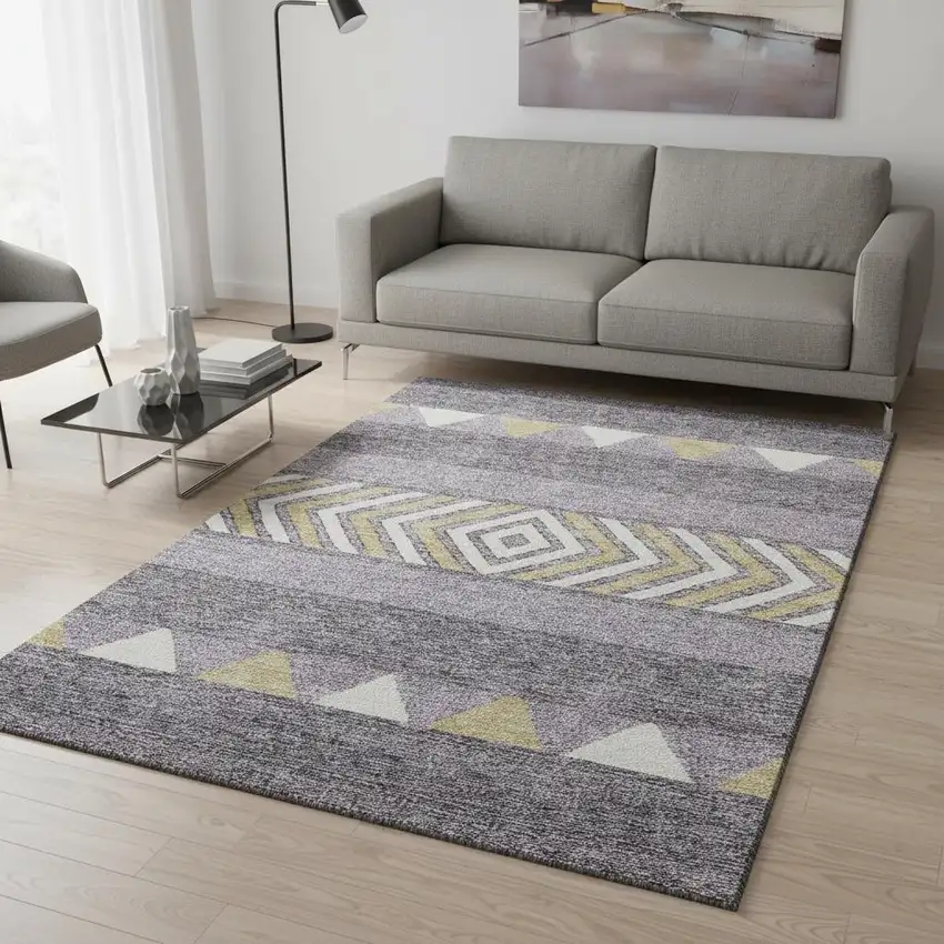 Lavender Ivory And Gold Southwestern Washable Area Rug With UV Protection Photo 2