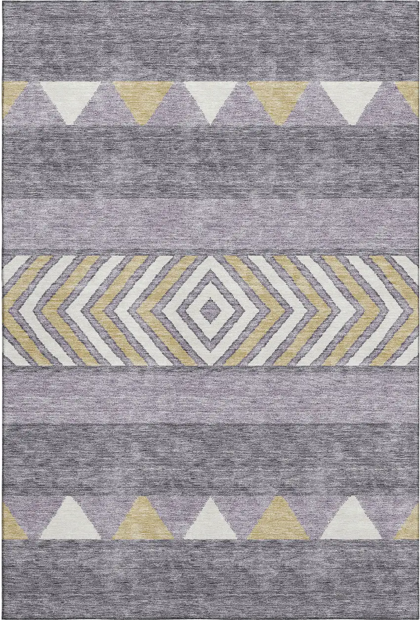 Lavender Ivory And Gold Southwestern Washable Area Rug With UV Protection Photo 1