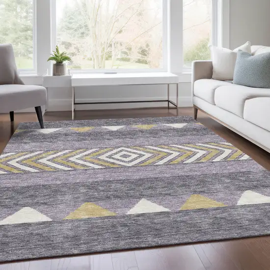 Lavender Ivory And Gold Southwestern Washable Area Rug With UV Protection Photo 5