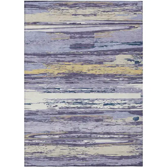 Lavender Ivory And Gold Striped Washable Indoor Outdoor Area Rug Photo 2