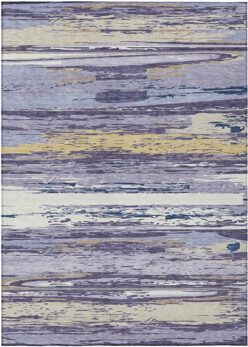 Lavender Ivory And Gold Striped Washable Indoor Outdoor Area Rug Photo 2