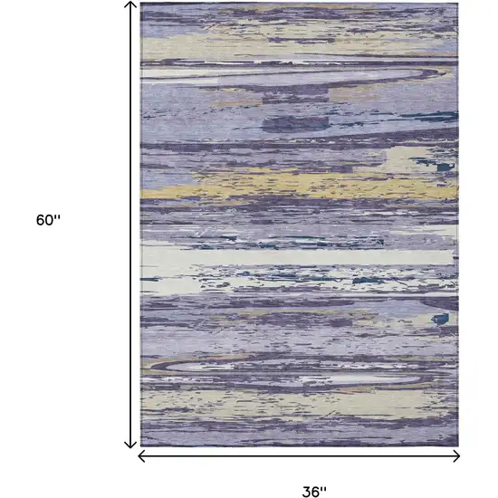 Lavender Ivory And Gold Striped Washable Indoor Outdoor Area Rug Photo 3