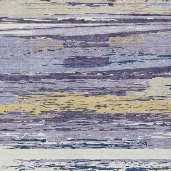 Lavender Ivory And Gold Striped Washable Indoor Outdoor Area Rug Photo 7