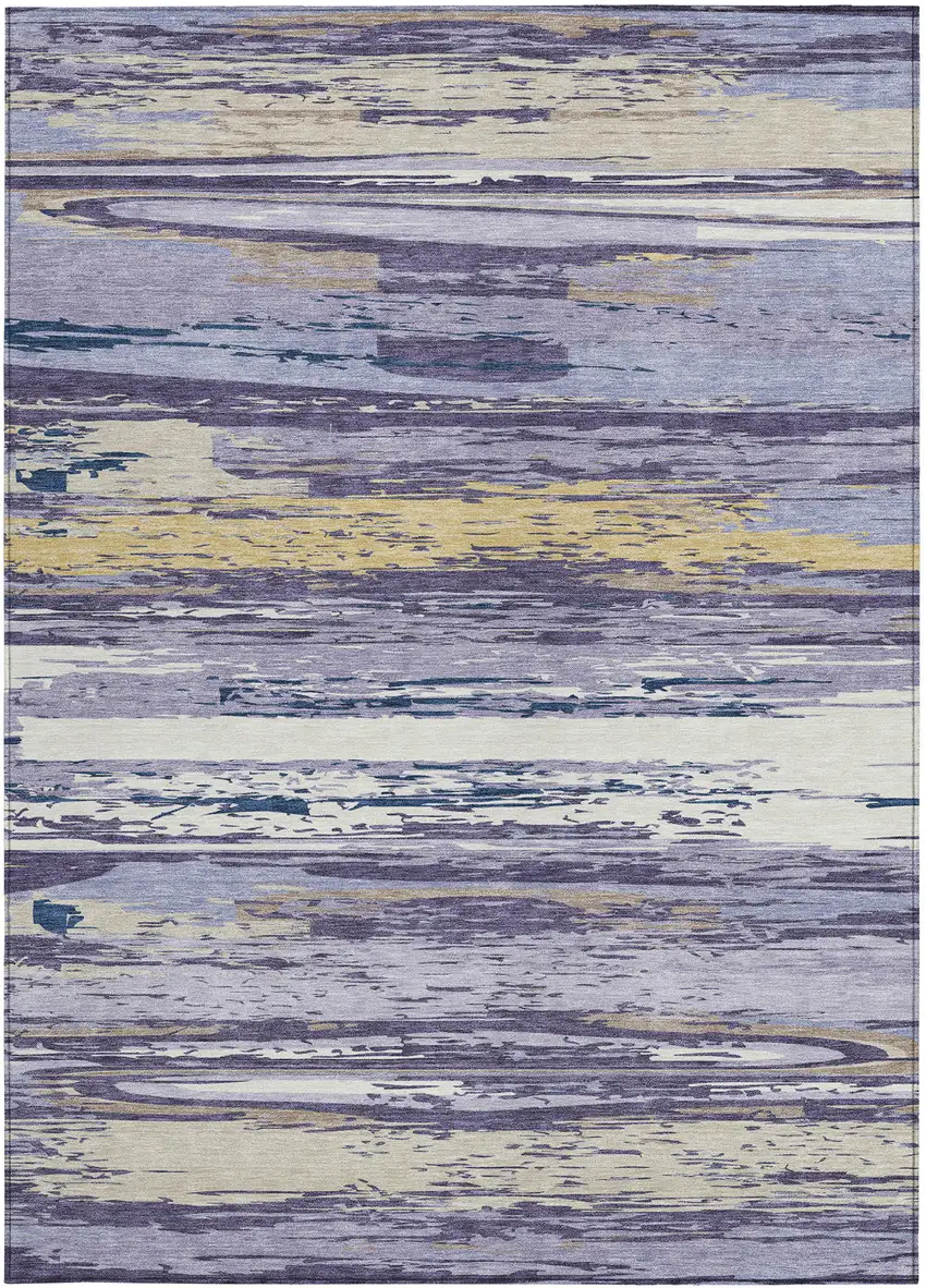 Lavender Ivory And Gold Striped Washable Indoor Outdoor Area Rug Photo 4