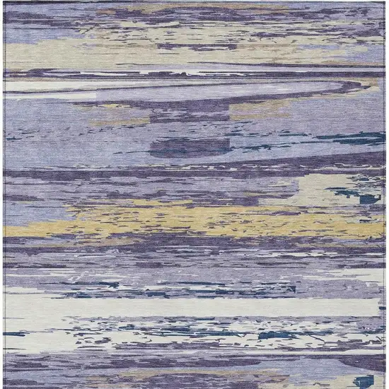 Lavender Ivory And Gold Striped Washable Indoor Outdoor Area Rug Photo 4