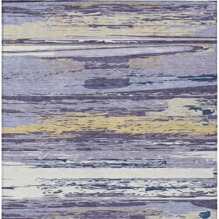 Lavender Ivory And Gold Striped Washable Indoor Outdoor Area Rug Photo 4