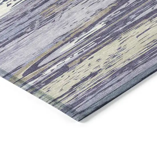 Lavender Ivory And Gold Striped Washable Indoor Outdoor Area Rug Photo 7