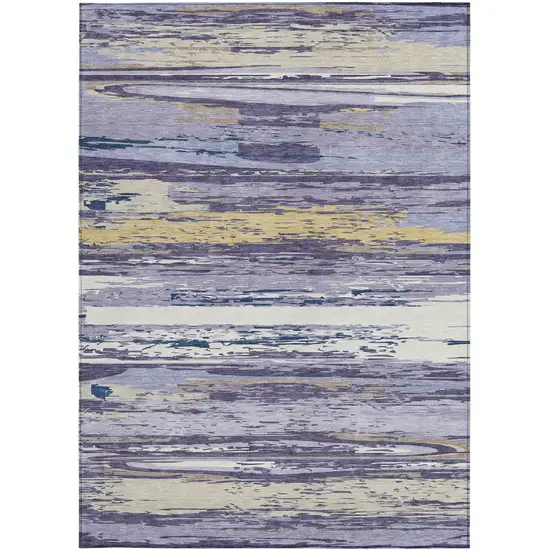 Lavender Ivory And Gold Striped Washable Indoor Outdoor Area Rug Photo 5