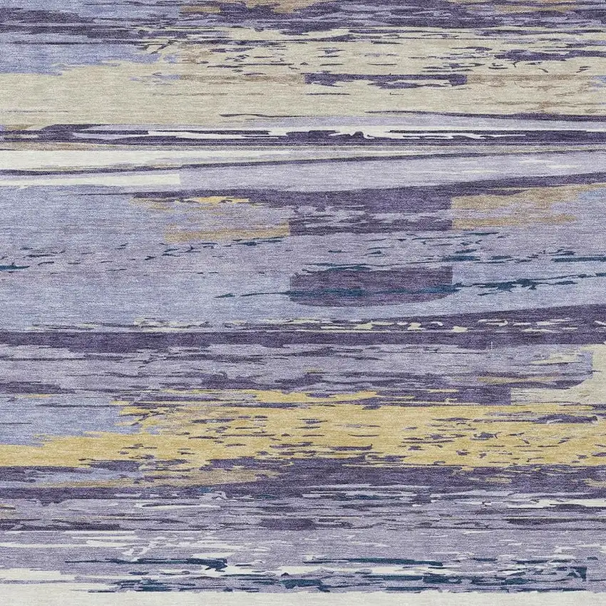 Lavender Ivory And Gold Striped Washable Indoor Outdoor Area Rug Photo 6