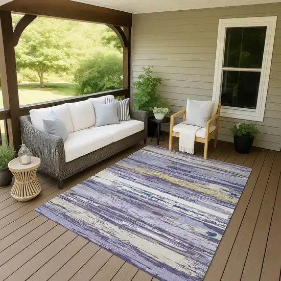 Lavender Ivory And Gold Striped Washable Indoor Outdoor Area Rug Photo 9