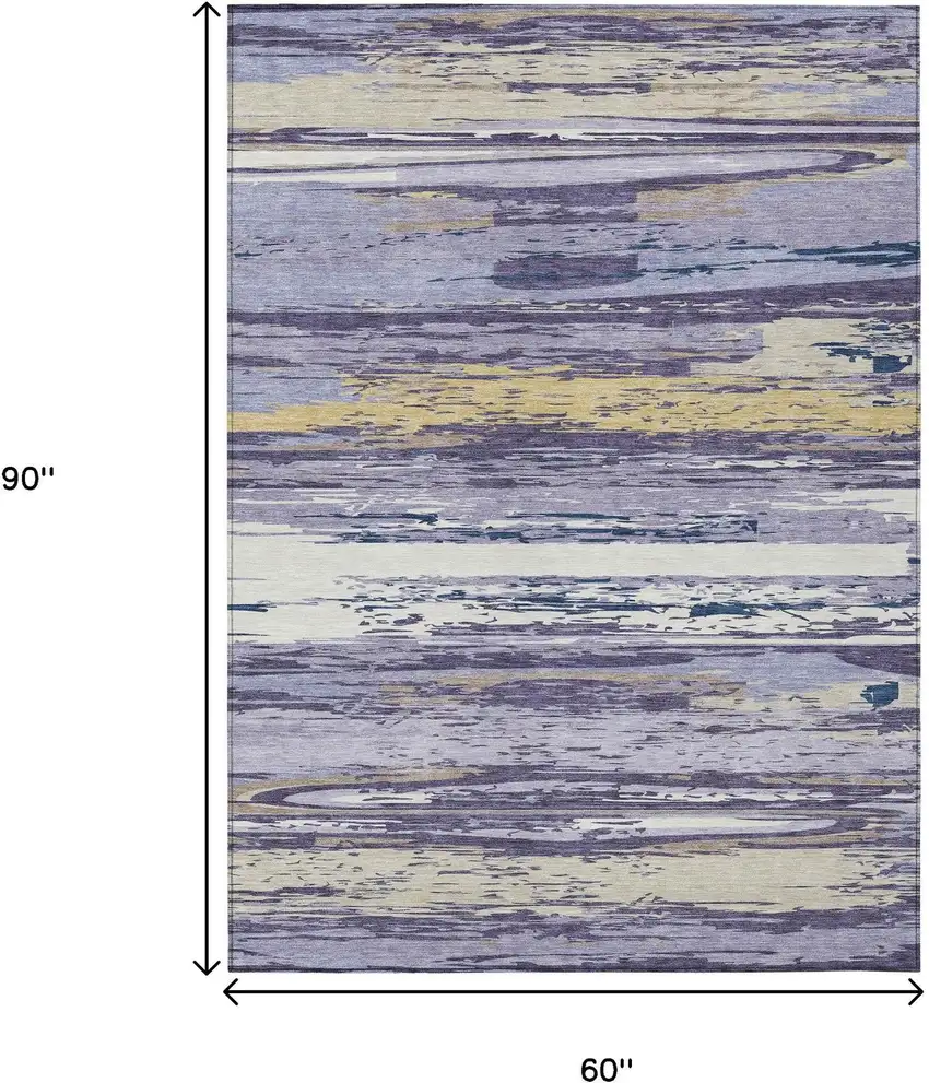 Lavender Ivory And Gold Striped Washable Indoor Outdoor Area Rug Photo 3