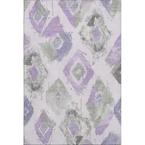 Photo of Lavender Ivory And Gray Abstract Geometric Washable Area Rug With UV Protection