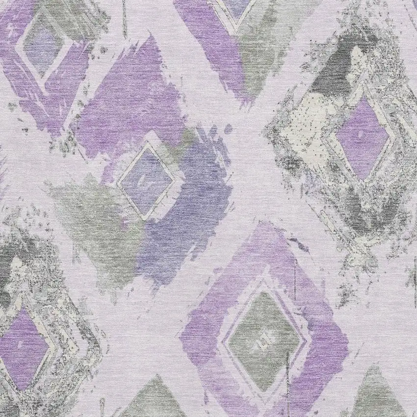 Lavender Ivory And Gray Abstract Geometric Washable Area Rug With UV Protection Photo 2