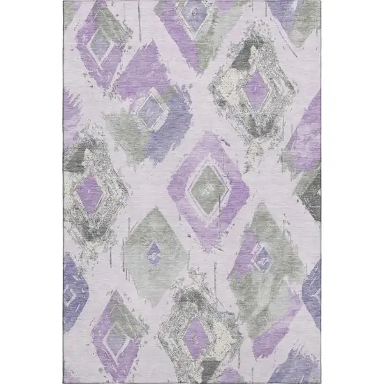 Lavender Ivory And Gray Abstract Geometric Washable Area Rug With UV Protection Photo 1