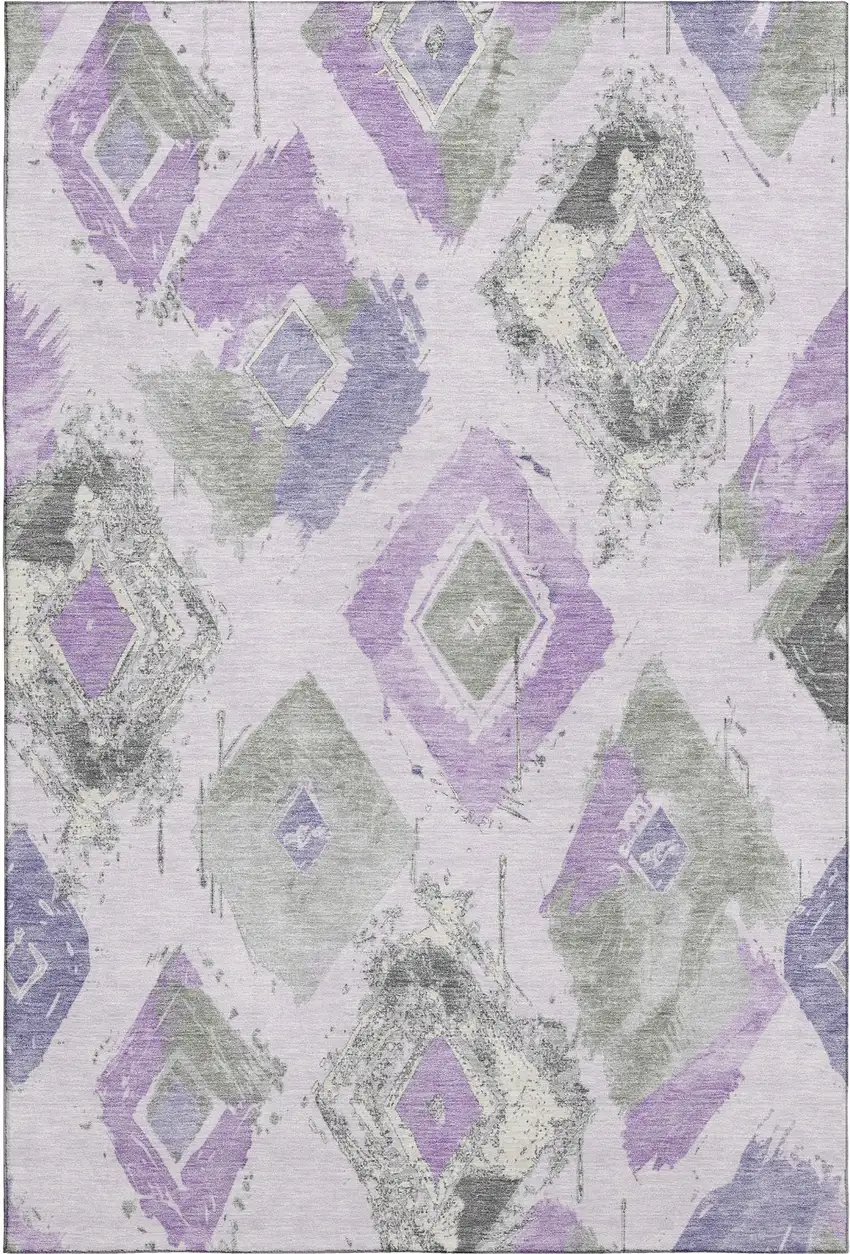 Lavender Ivory And Gray Abstract Geometric Washable Area Rug With UV Protection Photo 1